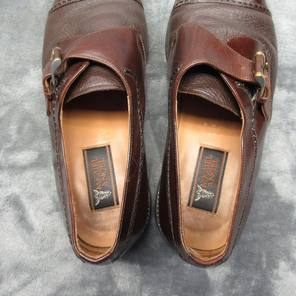 Miguel Angel Monk Strap Shoes Men 9 Brown Leather Dress Cap Oxford Spain Formal